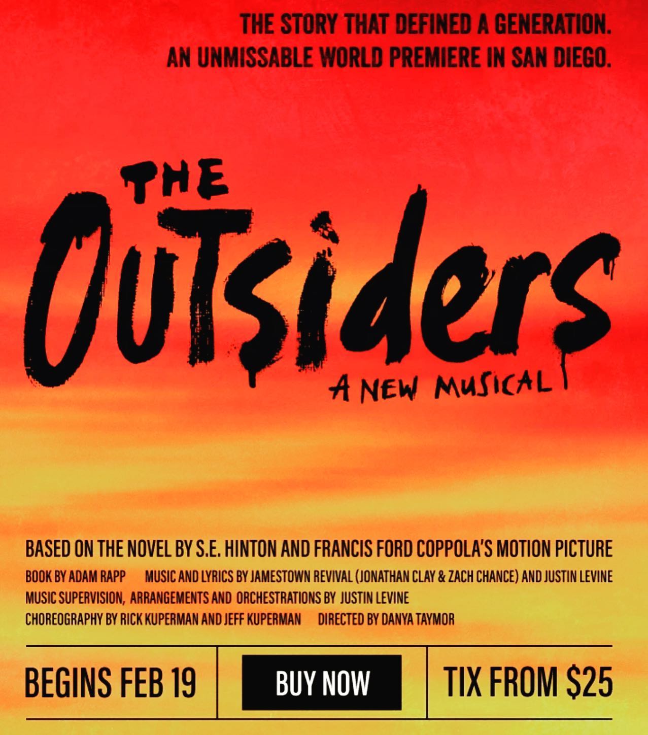 Before the pandemic hit, #TheOutsidersMusical was meant to premiere in Chicago, now the world premiere will be in San Diego next February/March courtesy of @lajollaplayhouse! We’ve heard some of the songs from @jamestownrevival and we are excited! Link to tickets and more info in bio and in stories! #musicals #SanDiego #TheOutsiders #SEHinton #JamesTownRevival